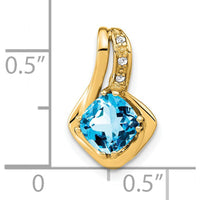 14K Yellow Gold 6.4mm Cushion Swiss Blue Topaz Pendant with Round Diamonds - 1.68 Carat Total Stone Weight by Lumare Gioia