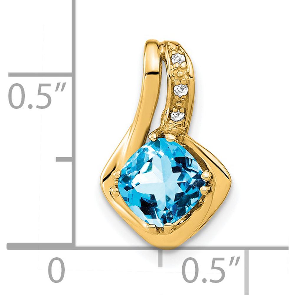 14K Yellow Gold 6.4mm Cushion Swiss Blue Topaz Pendant with Round Diamonds - 1.68 Carat Total Stone Weight by Lumare Gioia