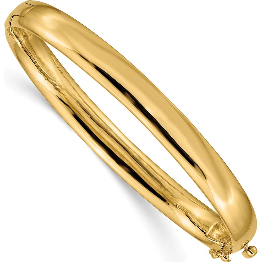 14K Yellow Gold 6.4mm Polished Solid Hinged Oval Bangle Bracelet by Oro Pregiato