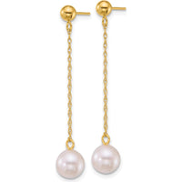 14K Yellow Gold 6.5-7mm White Akoya Cultured Pearl Drop Earrings by Monteluci Fine Jewelry