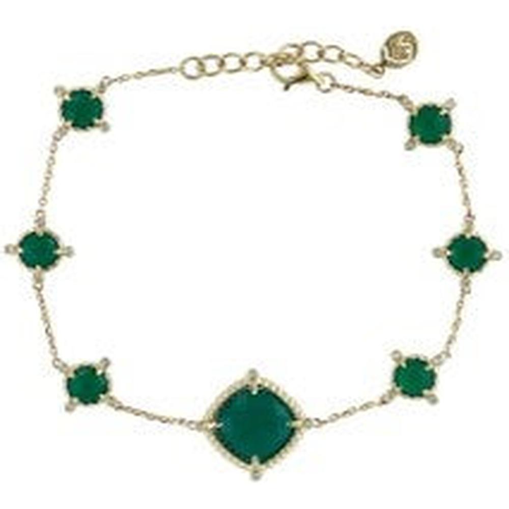 14K Yellow Gold 6.50 Carat Green Onyx Statement Bracelet with Diamond Accents
