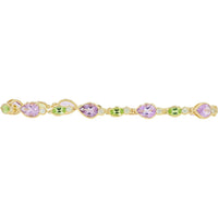 14K Yellow Gold 6.50 Carat Total Amethyst & Peridot Bracelet with 0.50 Carat Diamond Accents