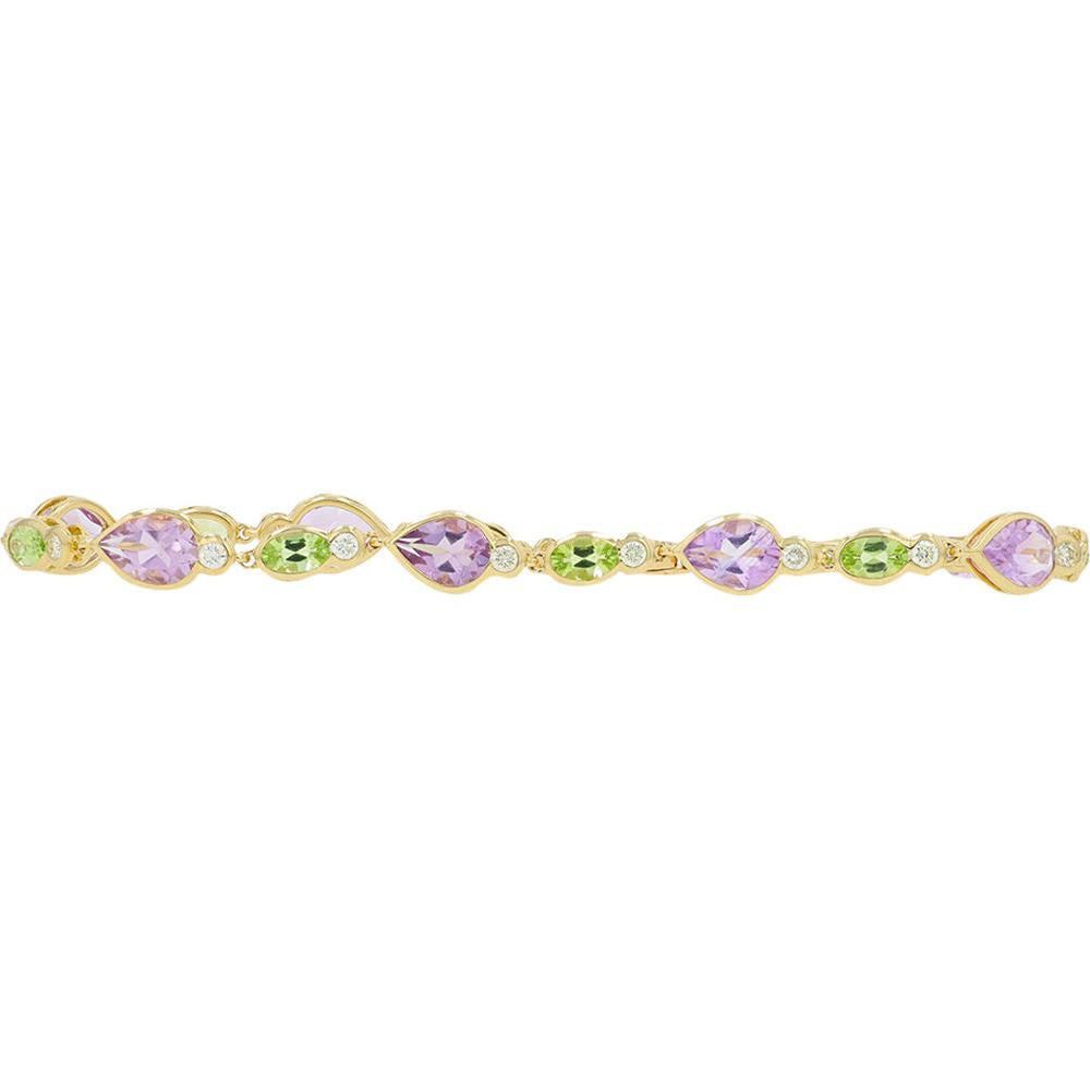 14K Yellow Gold 6.50 Carat Total Amethyst & Peridot Bracelet with 0.50 Carat Diamond Accents