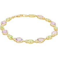 14K Yellow Gold 6.50 Carat Total Amethyst & Peridot Bracelet with 0.50 Carat Diamond Accents