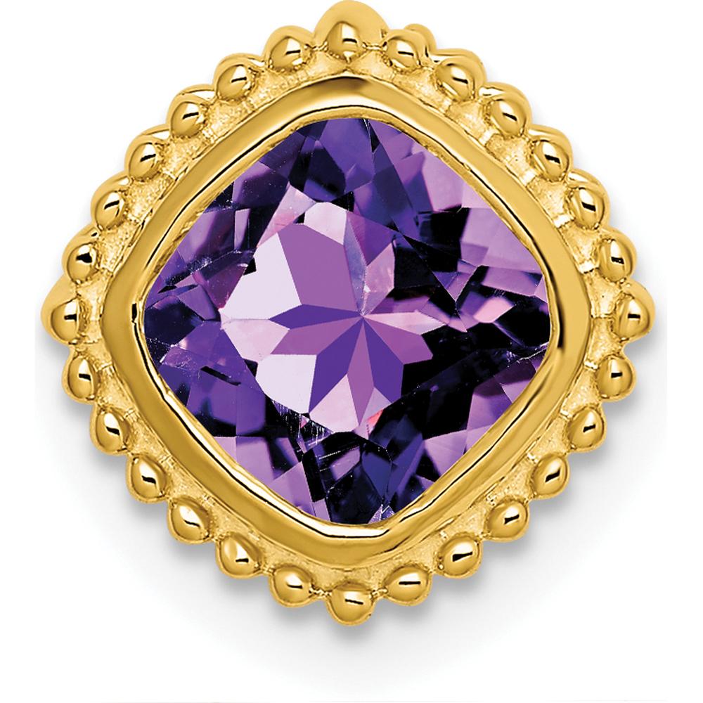 14K Yellow Gold 6.5mm Cushion Cut Amethyst Beaded Edge Pendant - 1.1 Carat Total Amethyst Weight by Lumare Gioia