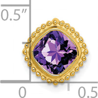 14K Yellow Gold 6.5mm Cushion Cut Amethyst Beaded Edge Pendant - 1.1 Carat Total Amethyst Weight by Lumare Gioia