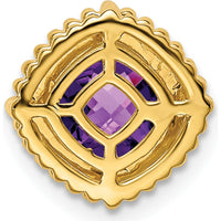 14K Yellow Gold 6.5mm Cushion Cut Amethyst Beaded Edge Pendant - 1.1 Carat Total Amethyst Weight by Lumare Gioia