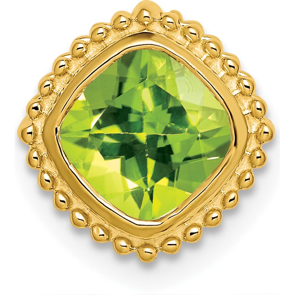 14K Yellow Gold 6.5mm Cushion Cut Peridot Beaded Edge Pendant - 1.2 Carat Total Gemstone Weight by Lumare Gioia