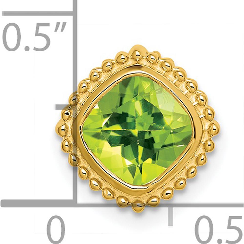 14K Yellow Gold 6.5mm Cushion Cut Peridot Beaded Edge Pendant - 1.2 Carat Total Gemstone Weight by Lumare Gioia