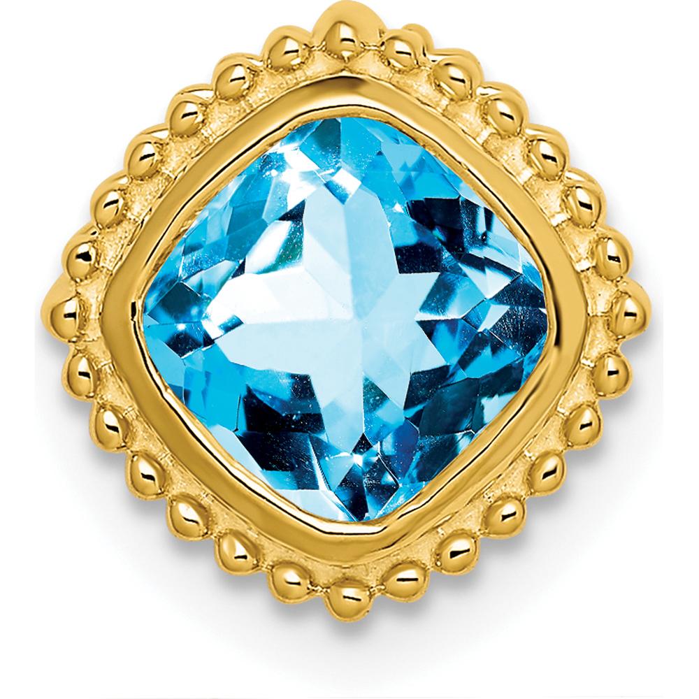 14K Yellow Gold 6.5mm Cushion Swiss Blue Topaz Beaded Edge Pendant - 1.35 Carat Total Blue Topaz Weight by Lumare Gioia