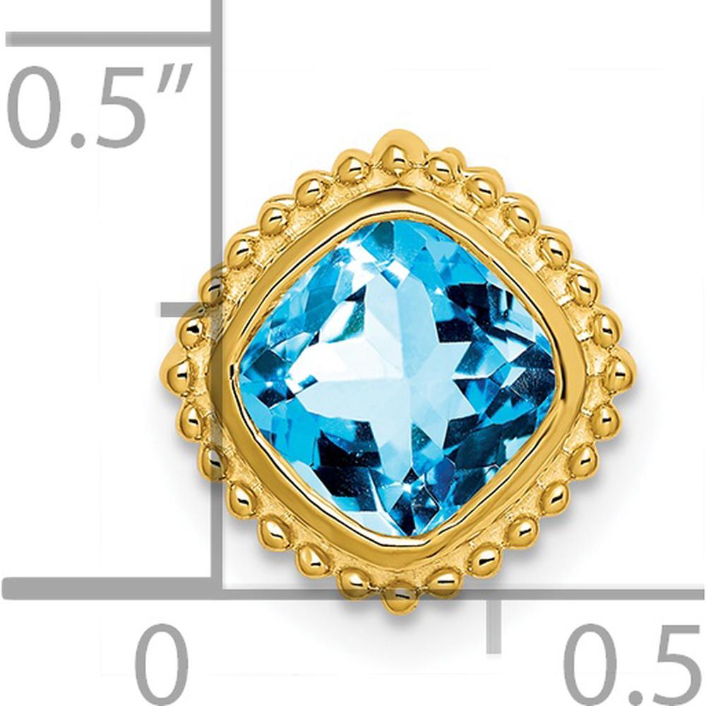 14K Yellow Gold 6.5mm Cushion Swiss Blue Topaz Beaded Edge Pendant - 1.35 Carat Total Blue Topaz Weight by Lumare Gioia