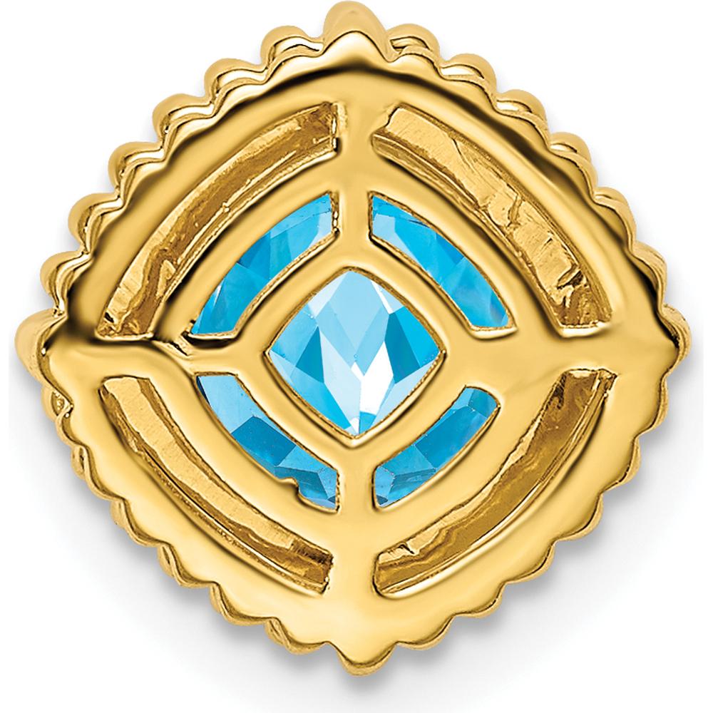 14K Yellow Gold 6.5mm Cushion Swiss Blue Topaz Beaded Edge Pendant - 1.35 Carat Total Blue Topaz Weight by Lumare Gioia