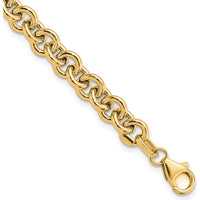 14K Yellow Gold 6.5mm Fancy Rolo Link Bracelet - 7.75" Length by 0