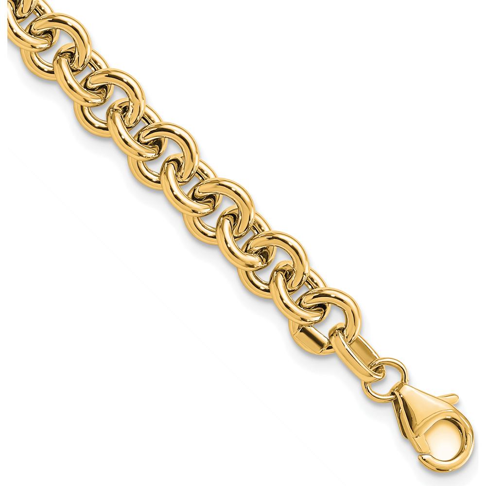 14K Yellow Gold 6.5mm Fancy Rolo Link Bracelet - 7.75" Length by 0