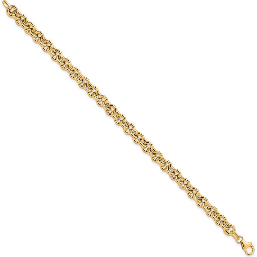 14K Yellow Gold 6.5mm Fancy Rolo Link Bracelet - 7.75" Length by 0