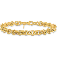 14K Yellow Gold 6.5mm Fancy Rolo Link Bracelet - 7.75" Length by 0