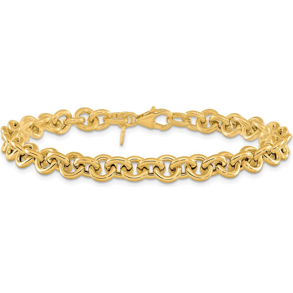 14K Yellow Gold 6.5mm Fancy Rolo Link Bracelet - 7.75" Length by 0