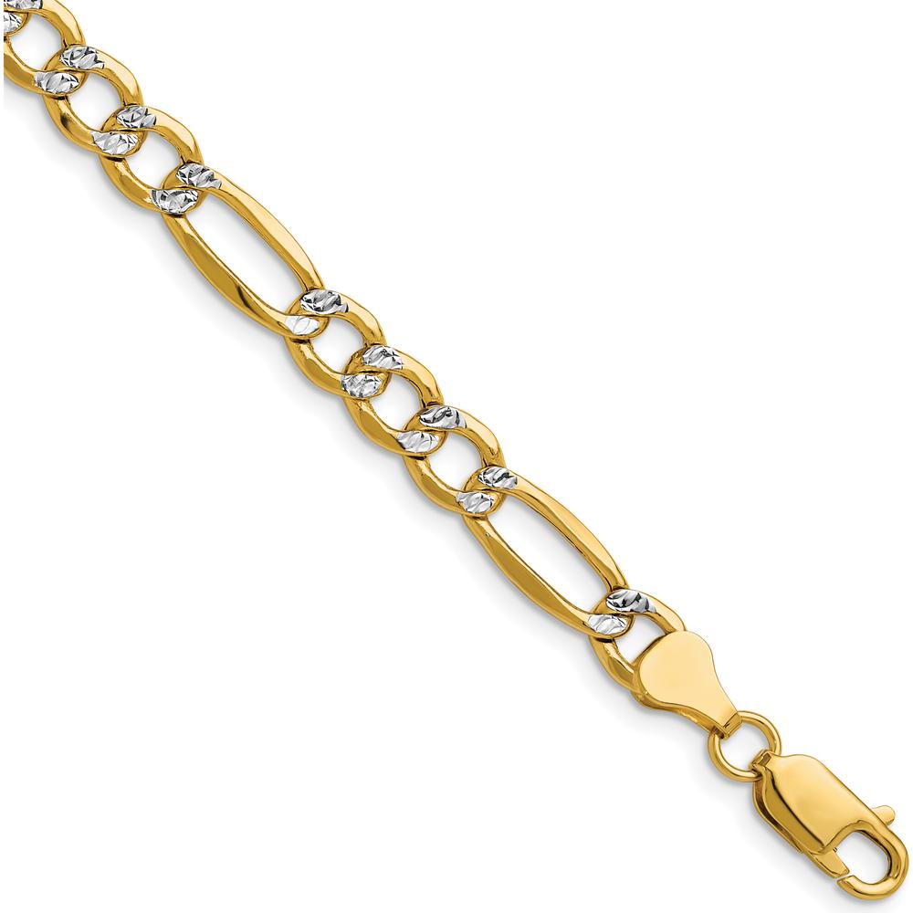14K Yellow Gold 6.5mm Figaro Chain Bracelet with Rhodium Pavé Accents - 8in Length by Oro Pregiato