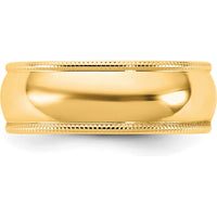 14K Yellow Gold 6.5mm Half Round Wedding Band with Milgrain Edges - Polished Finish, Engravable, Unisex by Luciano & Cie