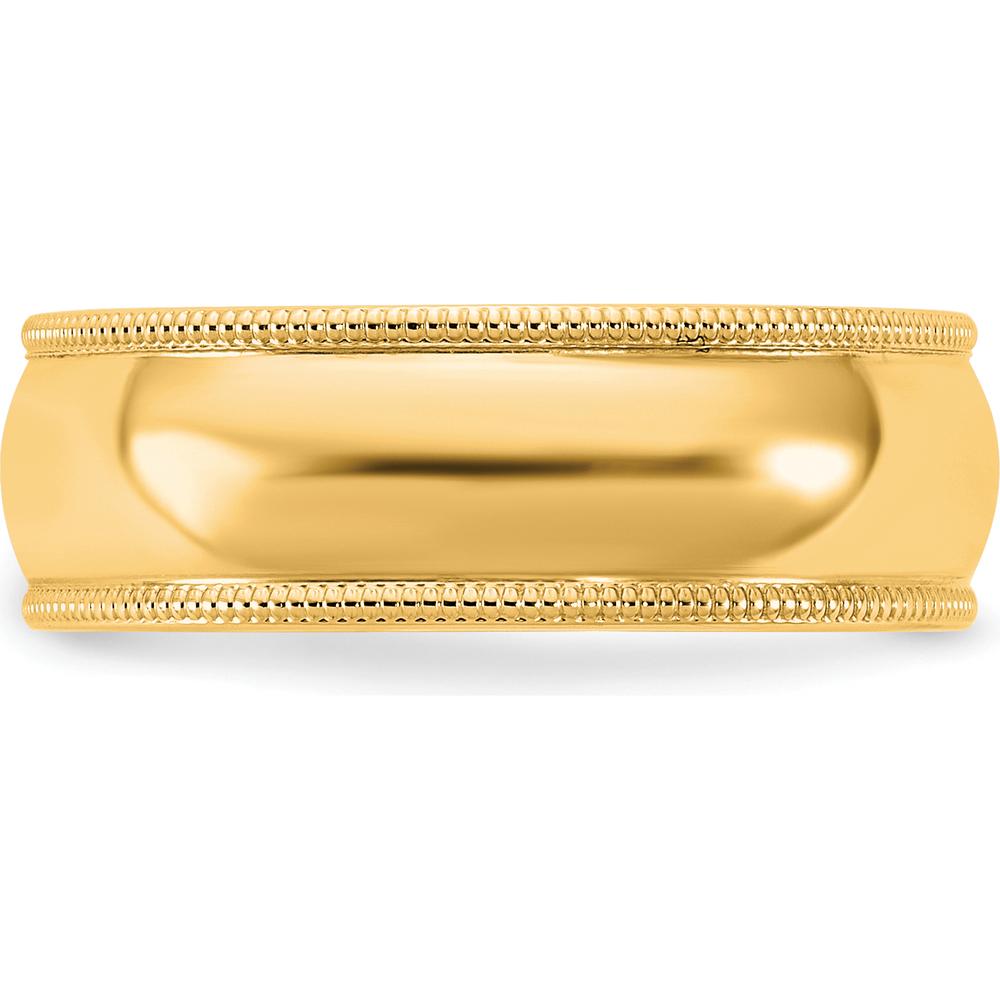 14K Yellow Gold 6.5mm Milgrain Half Round Band Ring - Unisex Wedding Band, Engravable, Polished Finish by Luciano & Cie