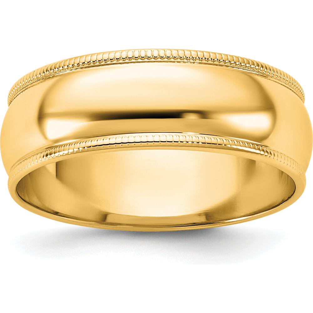 14K Yellow Gold 6.5mm Milgrain Half Round Wedding Band - Polished Domed Design by Luciano & Cie