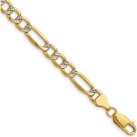 14K Yellow Gold 6.5mm Rhodium Pavé Figaro Chain Bracelet - 7 Inches by Oro Pregiato