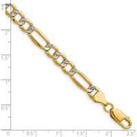 14K Yellow Gold 6.5mm Rhodium Pavé Figaro Chain Bracelet - 7 Inches by Oro Pregiato
