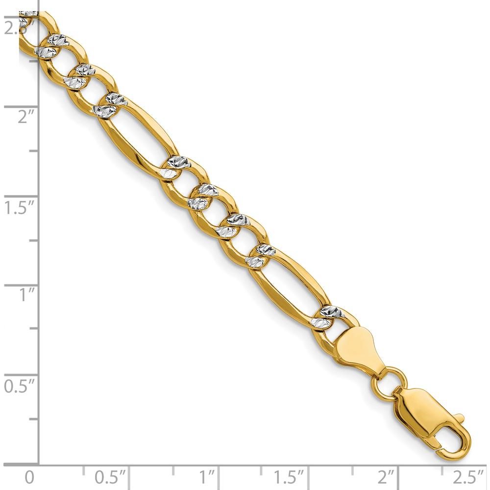 14K Yellow Gold 6.5mm Rhodium Pavé Figaro Chain Bracelet - 7 Inches by Oro Pregiato