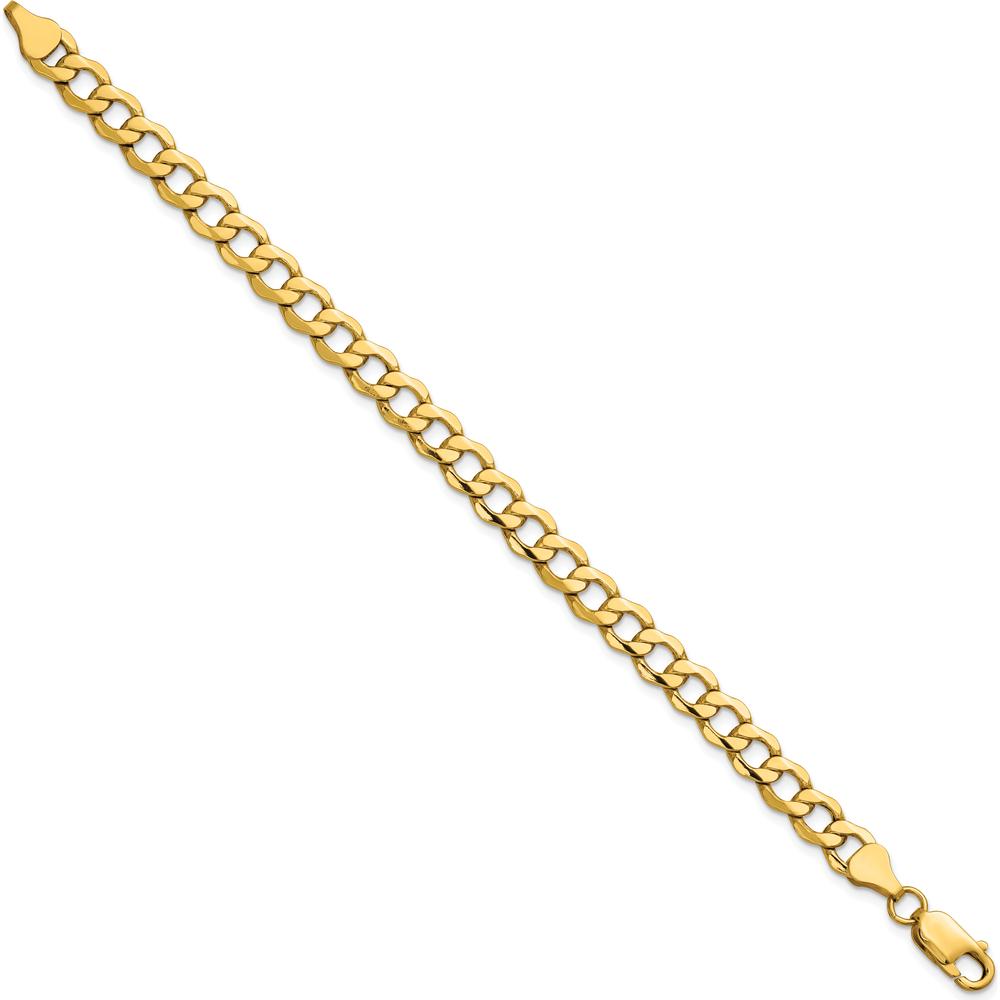 14K Yellow Gold 6.5mm Semi-Solid Curb Chain Bracelet - 9 Inch by Oro Pregiato