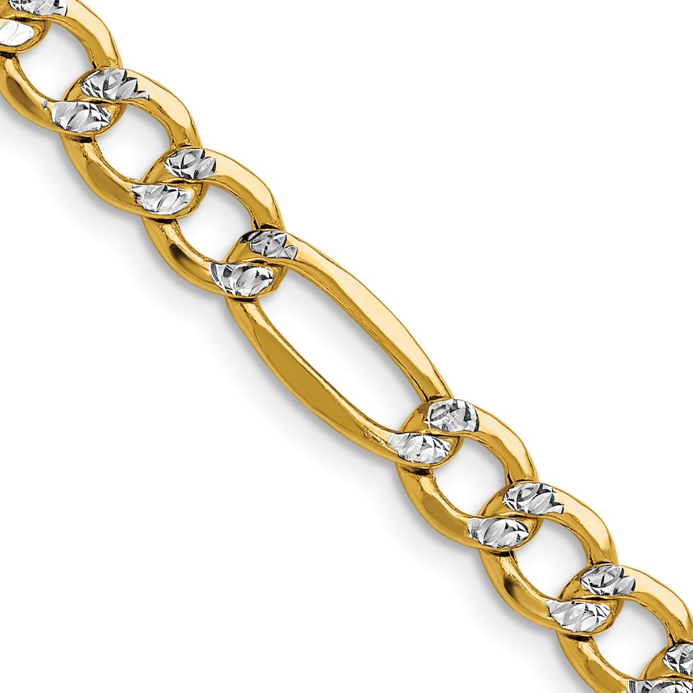 14K Yellow Gold 6.5mm Semi-Solid Figaro Chain Necklace with Rhodium Pavé Accents - 26 inches by Oro Pregiato