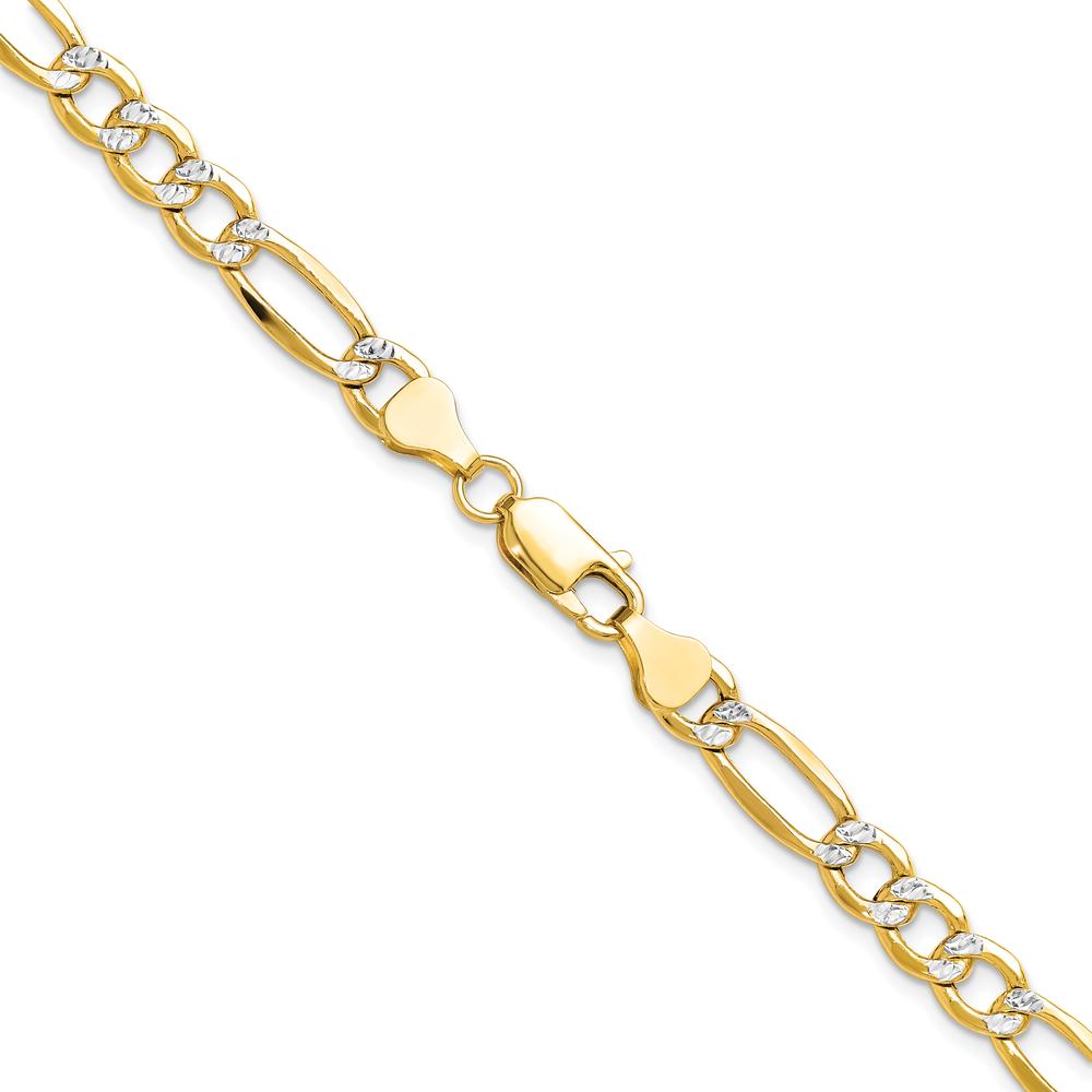 14K Yellow Gold 6.5mm Semi-Solid Figaro Chain Necklace with Rhodium Pavé Accents - 26 inches by Oro Pregiato