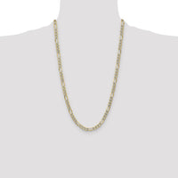 14K Yellow Gold 6.5mm Semi-Solid Figaro Chain Necklace with Rhodium Pavé Accents - 26 inches by Oro Pregiato