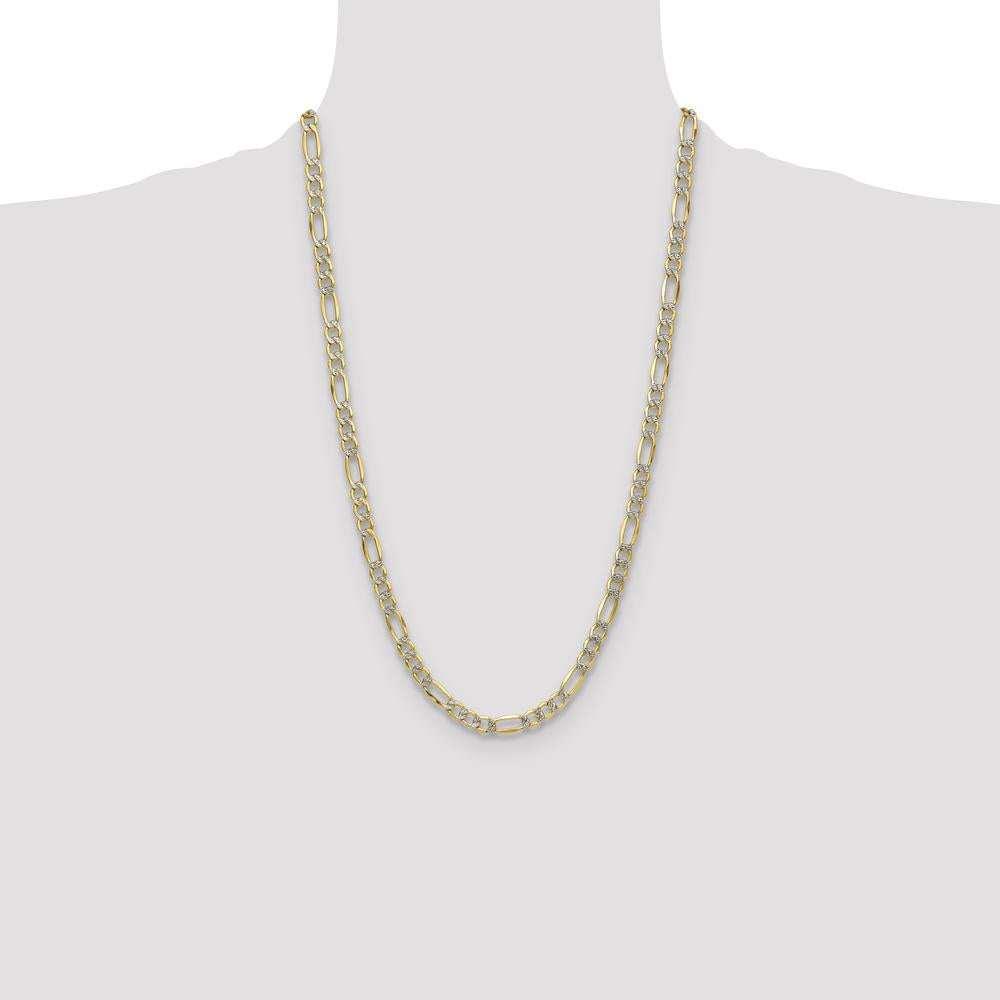 14K Yellow Gold 6.5mm Semi-Solid Figaro Chain Necklace with Rhodium Pavé Accents - 26 inches by Oro Pregiato