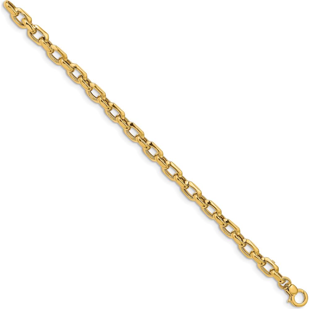 14K Yellow Gold 6.75mm Fancy Cable Link Bracelet with Polished Finish - 7.5" Length by 0