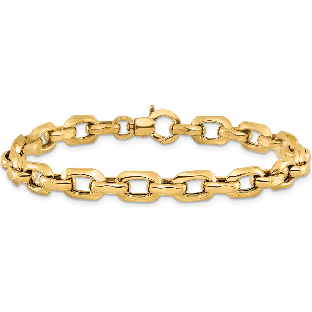 14K Yellow Gold 6.75mm Fancy Cable Link Bracelet with Polished Finish - 7.5" Length by 0