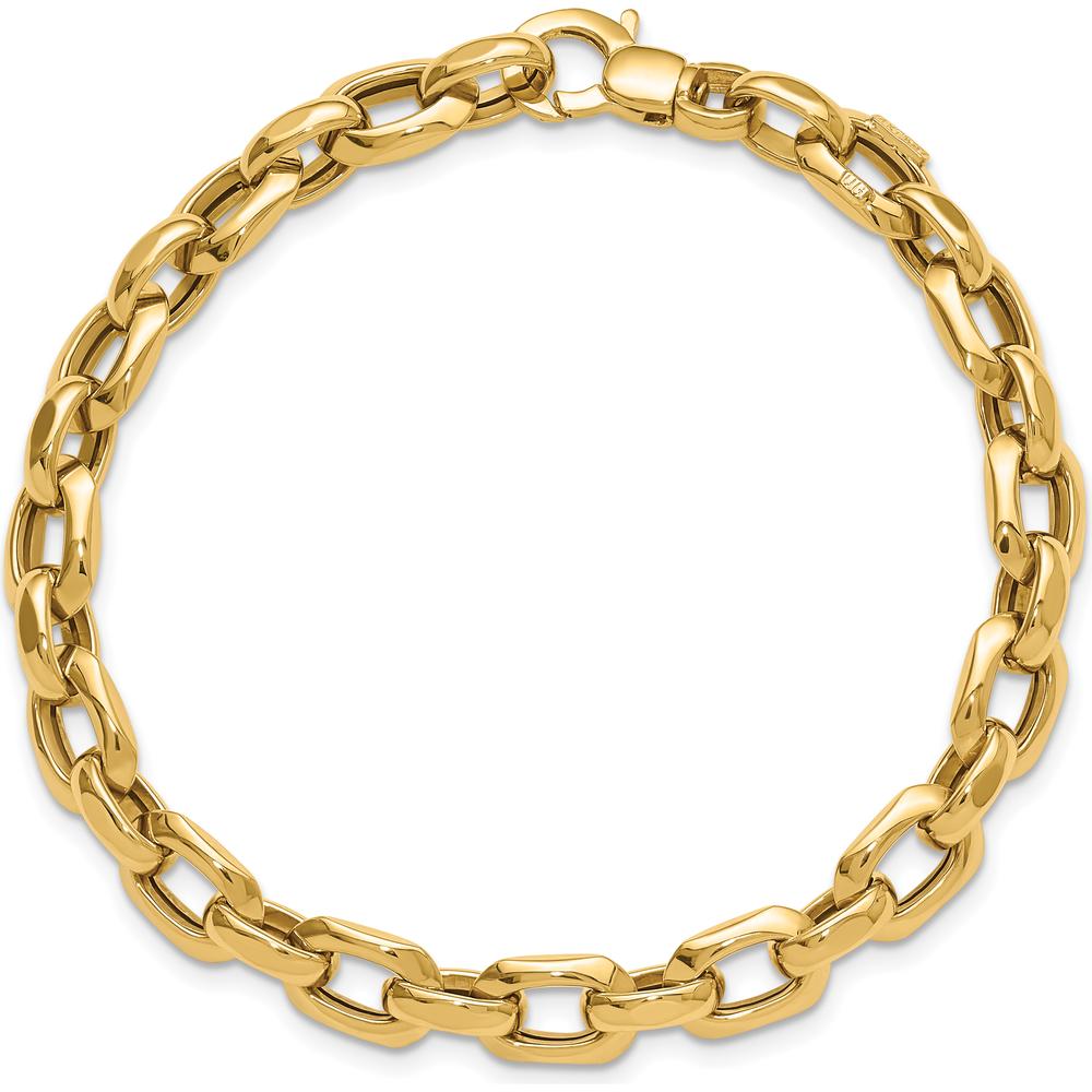 14K Yellow Gold 6.75mm Fancy Cable Link Bracelet with Polished Finish - 7.5" Length by 0