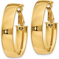 14K Yellow Gold 6.75mm Oval Hoop Earrings with Omega Clip Back Closure by Oro Pregiato