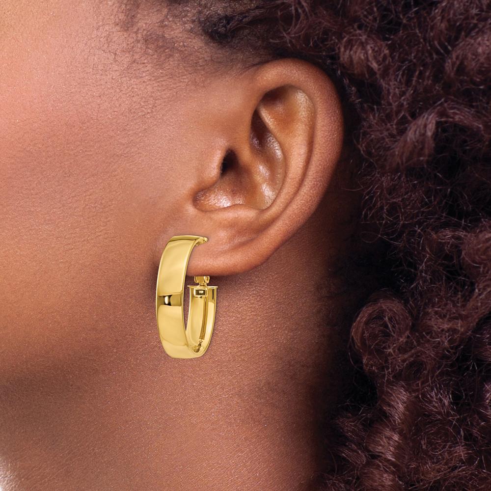 14K Yellow Gold 6.75mm Oval Hoop Earrings with Omega Clip Back Closure by Oro Pregiato
