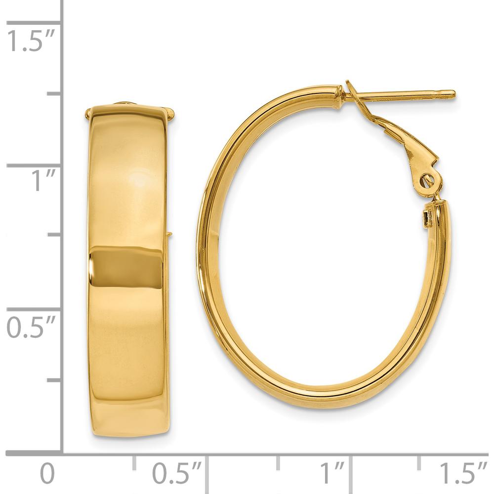 14K Yellow Gold 6.75mm Oval Hoop Earrings with Omega Clip Back Closure by Oro Pregiato