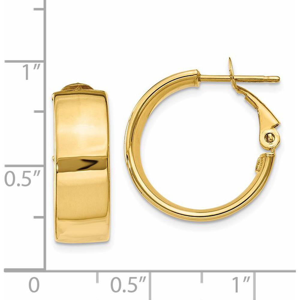 14K Yellow Gold 6.75mm Polished Omega Back Hoop Earrings by Oro Pregiato
