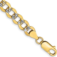 14K Yellow Gold 6.75mm Semi-Solid Rhodium Pavé Curb Bracelet with Lobster Clasp - 8" Length by Oro Pregiato