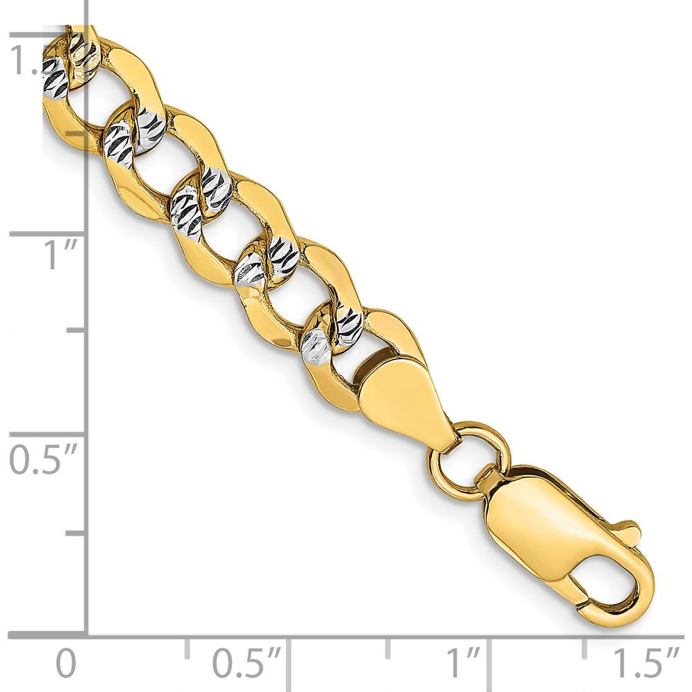 14K Yellow Gold 6.75mm Semi-Solid Rhodium Pavé Curb Bracelet with Lobster Clasp - 8" Length by Oro Pregiato
