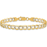 14K Yellow Gold 6.75mm Semi-Solid Rhodium Pavé Curb Bracelet with Lobster Clasp - 8" Length by Oro Pregiato