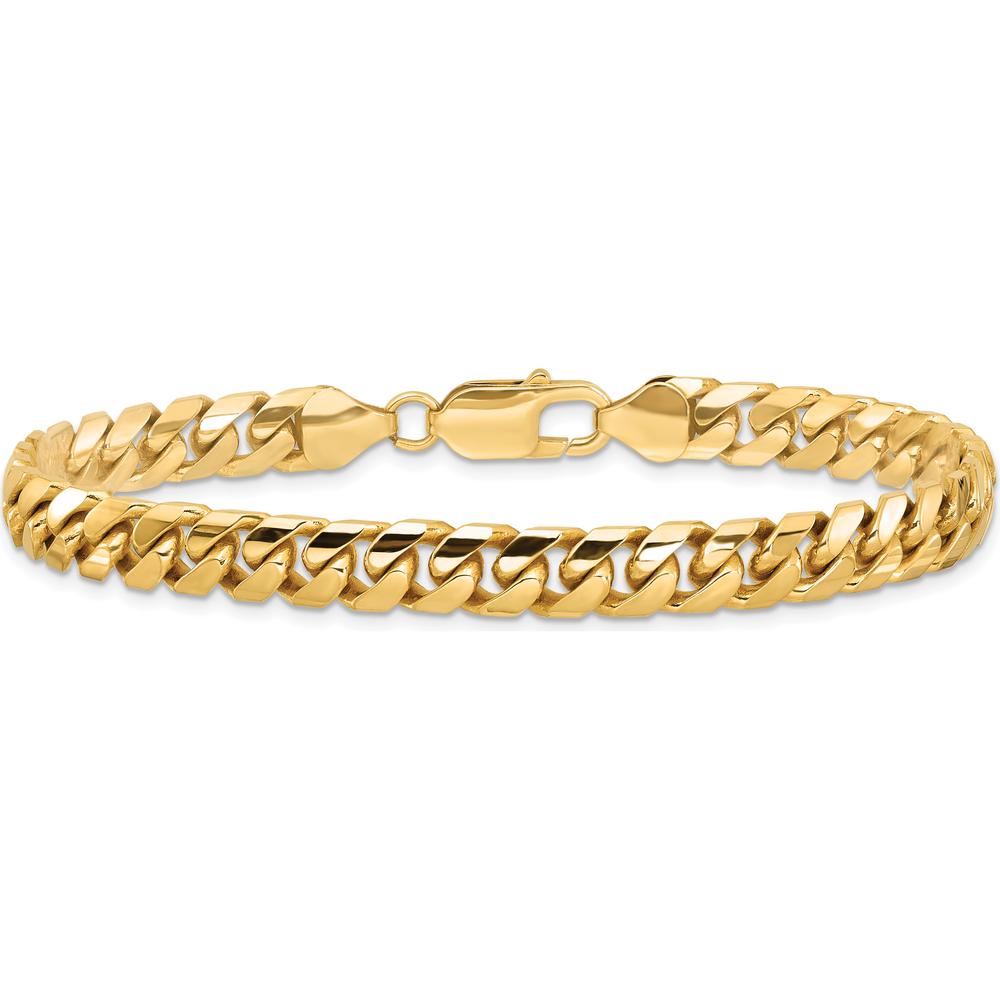 14K Yellow Gold 6.75mm Solid Miami Cuban Chain Bracelet - 9-inch Length by Oro Pregiato