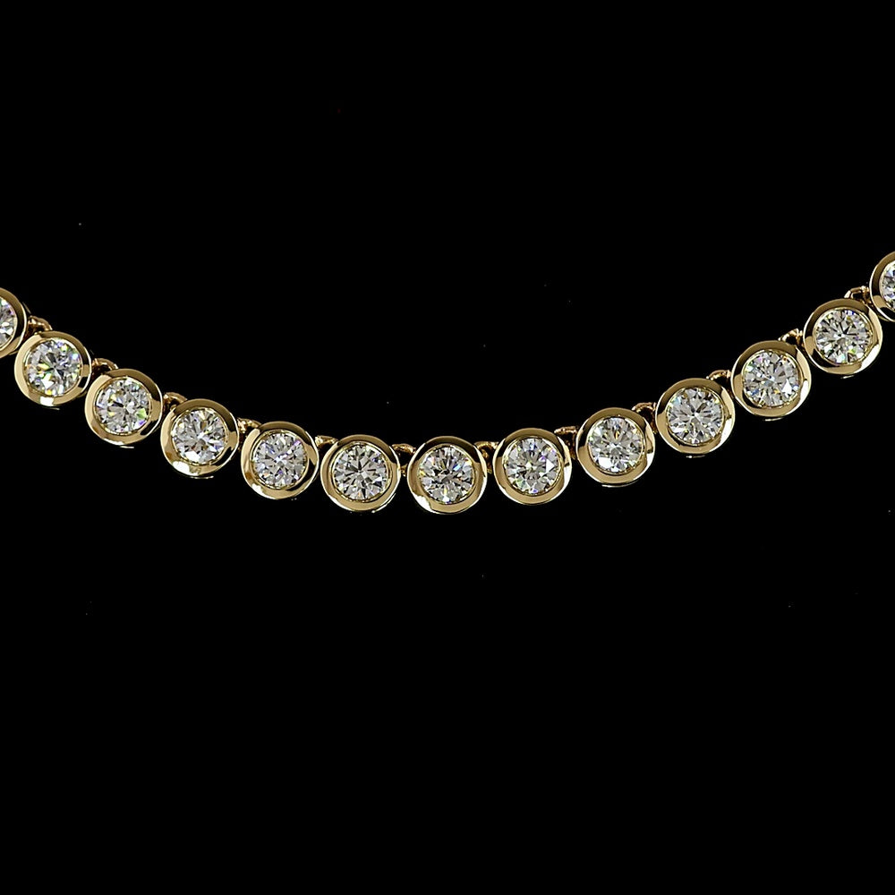 14K Yellow Gold 6.78 Carat Tennis Necklace with Bezel Set Round Lab Diamonds - E-F Color VS1 Clarity, 115 Stones - Covaloro Fine Jewelry