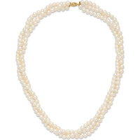 14K Yellow Gold 6-7mm Freshwater Cultured Pearl 3-Strand Necklace - 21" Length by Monteluci Fine Jewelry