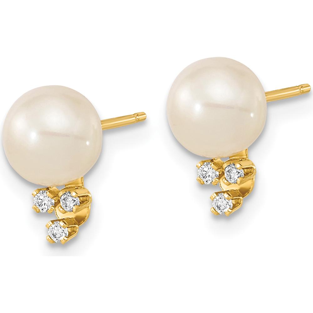 14K Yellow Gold 6-7mm Freshwater Cultured Pearl and 0.06 Carat Diamond Post Earrings by Monteluci Fine Jewelry