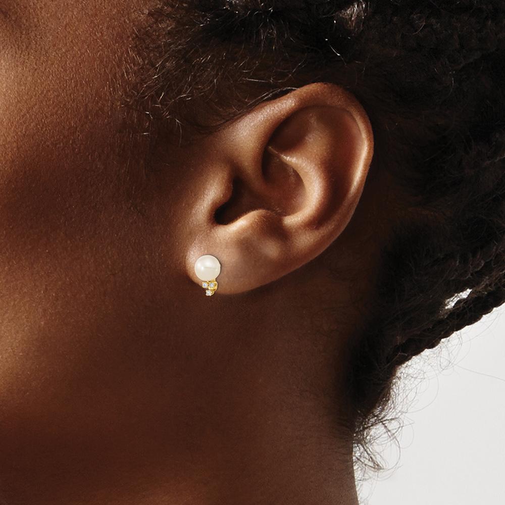 14K Yellow Gold 6-7mm Freshwater Cultured Pearl and 0.06 Carat Diamond Post Earrings by Monteluci Fine Jewelry