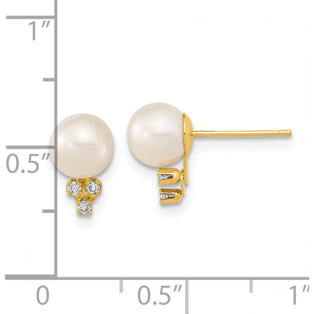 14K Yellow Gold 6-7mm Freshwater Cultured Pearl and 0.06 Carat Diamond Post Earrings by Monteluci Fine Jewelry