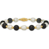 14K Yellow Gold 6-7mm Freshwater Cultured Pearl and Onyx Beaded 8" Bracelet by Monteluci Fine Jewelry